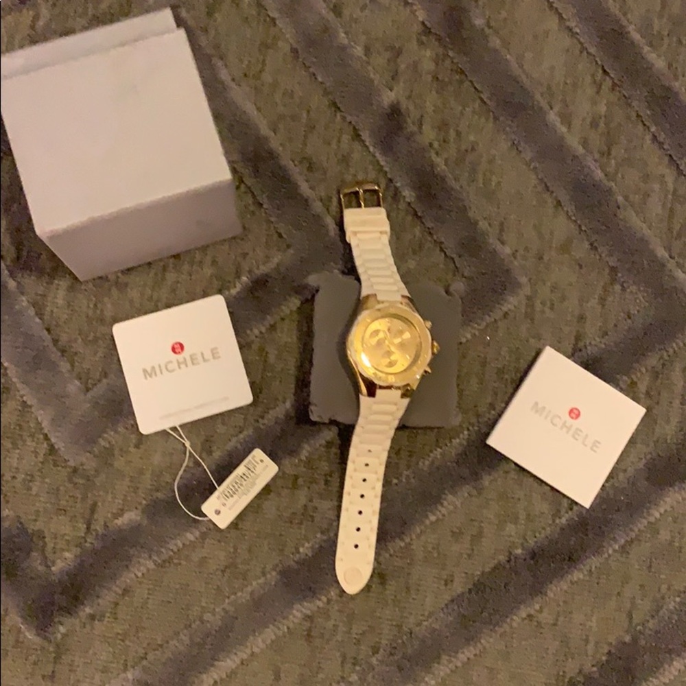 Michele White/Gold Jelly watch.